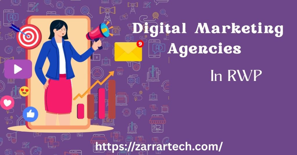 Woman is standing in Digital Marketing Agency showing all about marketing